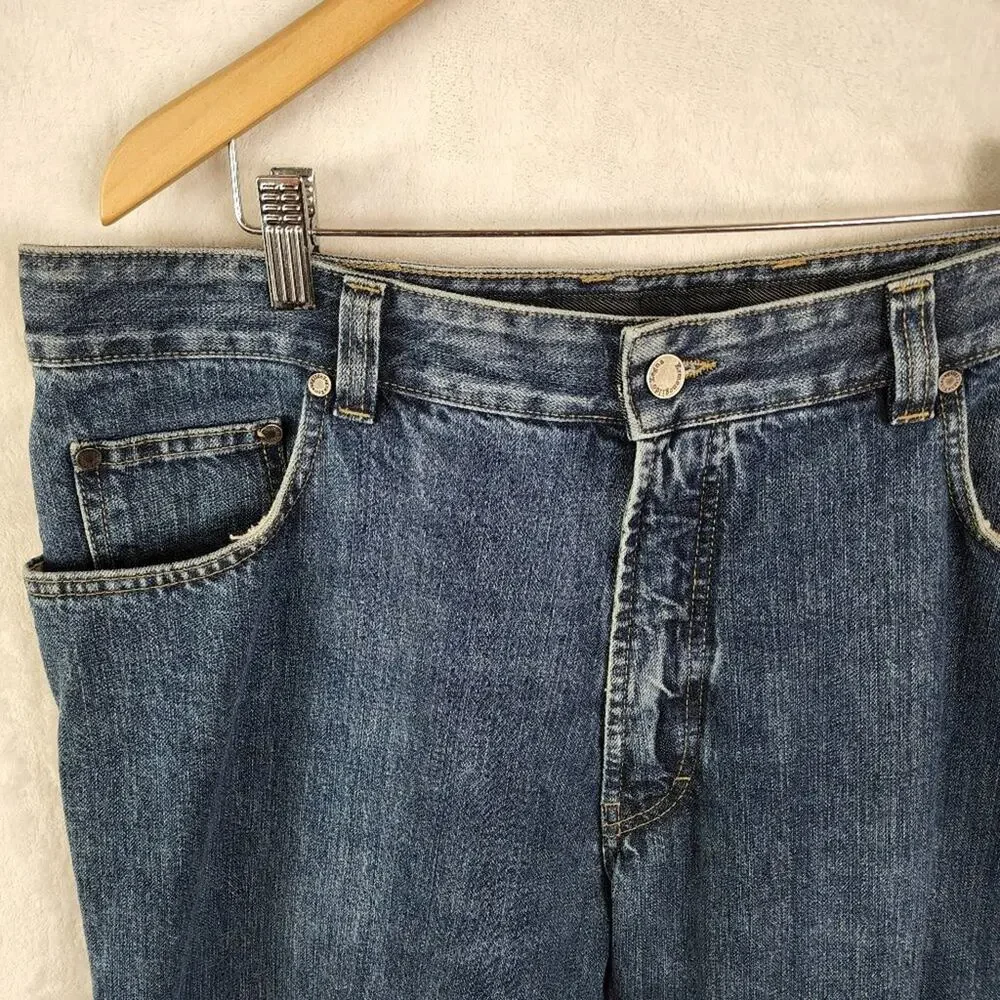 Tommy Hilfiger Straight Jeans Men 33/32 Classic Fit 5 Pocket Blue Denim Shredded